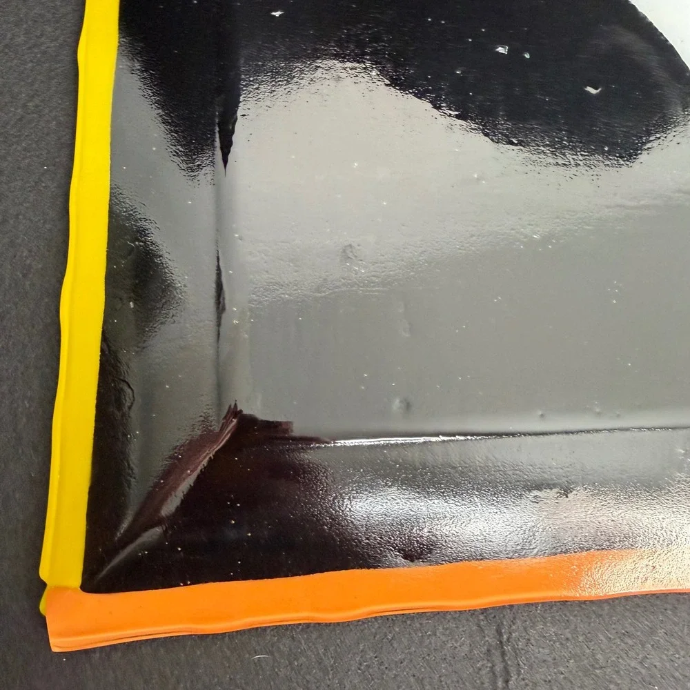 Halloween Glass Square Plate Black Cat Orange Yellow Fused Glass Party Plate